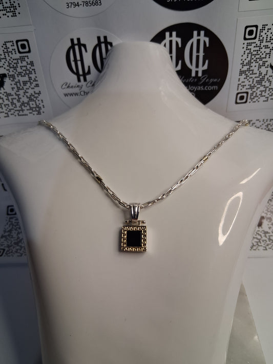 Collar -  Plata y Oro - x 45 cms - dije G griega onix - Dama.