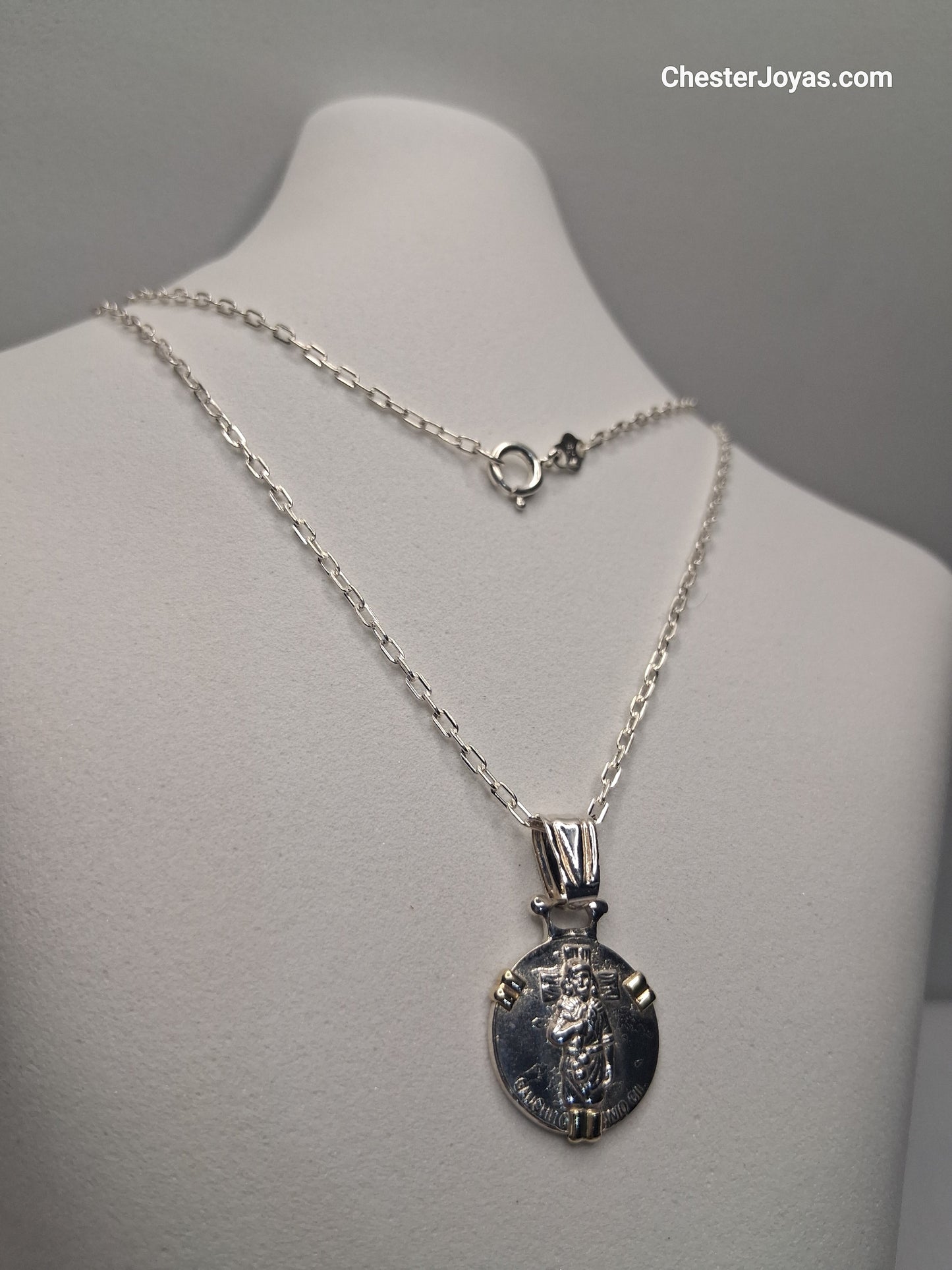 Collar - mini forcet x 60 cms - Plata925 - Dije Gauchito Gil Plata y Oro - Caballero.