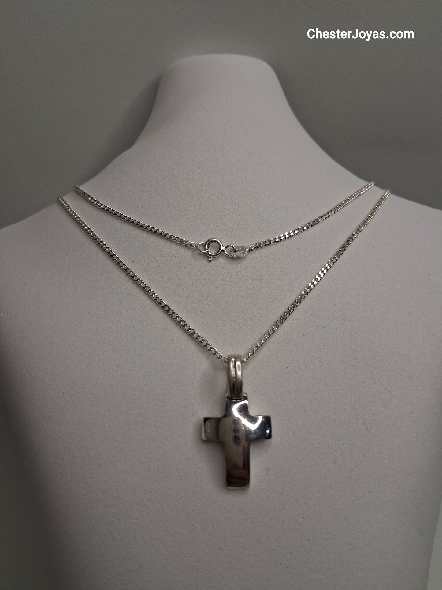 Collar - Cadena Diamantada x 60 cms - Cruz Bombe - Plata925 - Unisex.