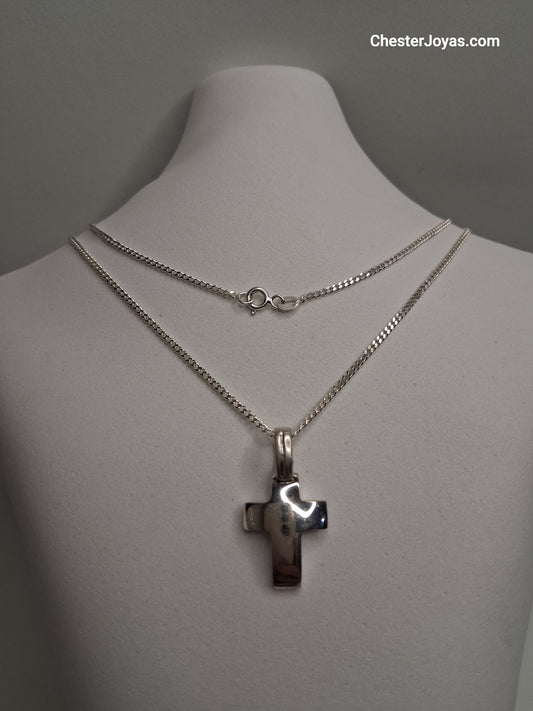 Collar - Cadena Diamantada x 60 cms - Cruz Bombe - Plata925 - Unisex.