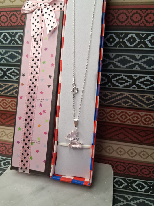 Collar - Mariposa piedra Rosa engazada - Plata925 - Dama.