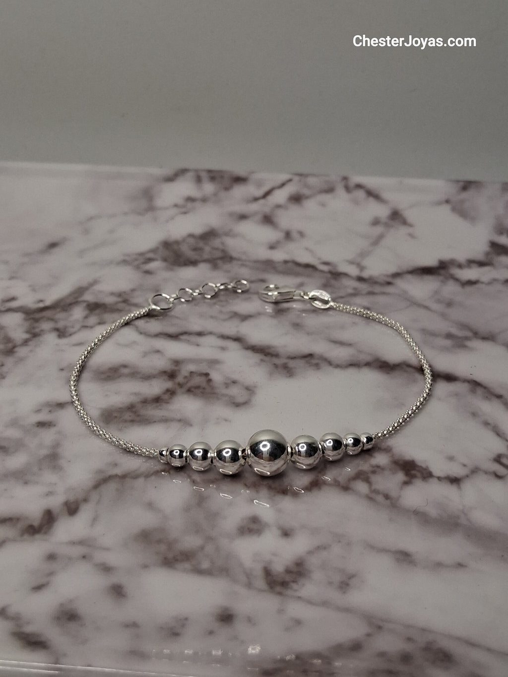 Pulsera ROCIO - 9 Bolita (Regulable) 20 cm - Plata925 - Dama.