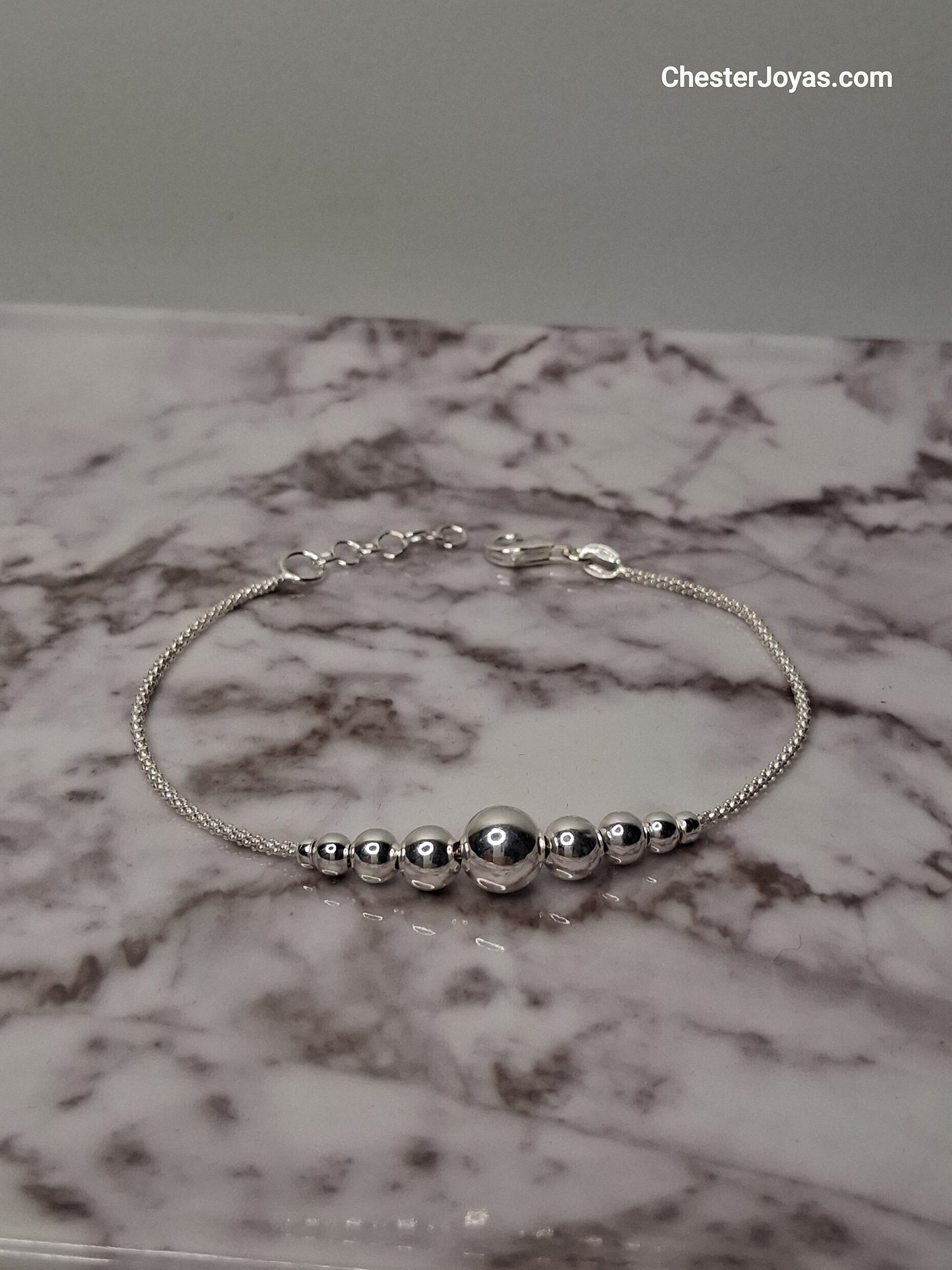 Pulsera ROCIO - 9 Bolita (Regulable) 20 cm - Plata925 - Dama.