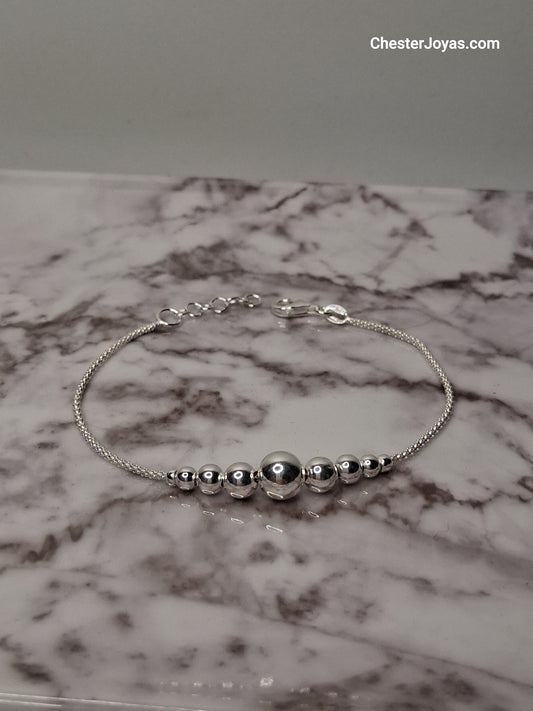Pulsera ROCIO - 9 Bolita (Regulable) 20 cm - Plata925 - Dama.