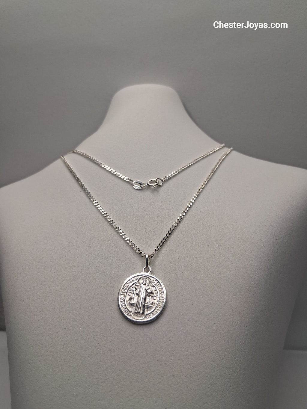 Collar - Cadena diamantada x 55 cm - Dije San Benito  - Plata925 - Caballero.