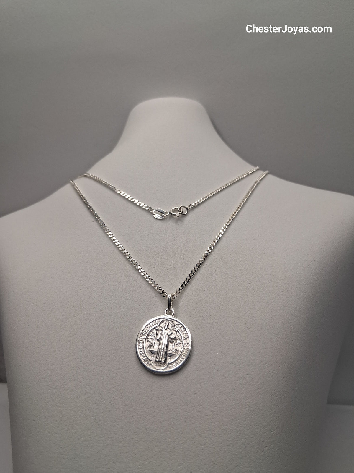 Collar - Cadena diamantada x 55 cm - Dije San Benito  - Plata925 - Caballero.