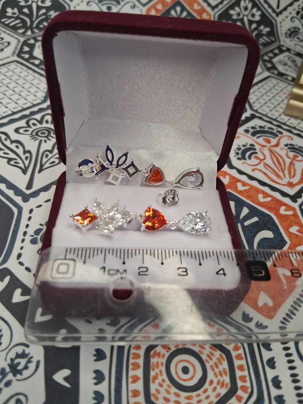 Aros - Pendientes con piedras Naranjas y Blancas - Plata925 - Dama.