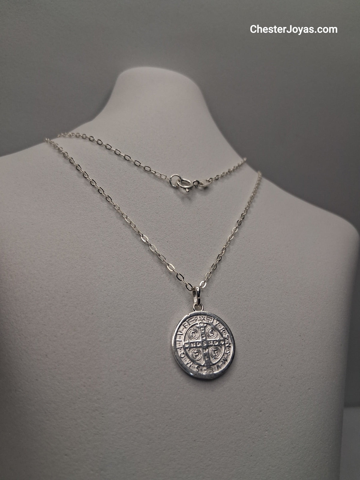 Collar Cadena Mini Forcet x 50 cm Plata 925 con Dije San Benito - Unisex