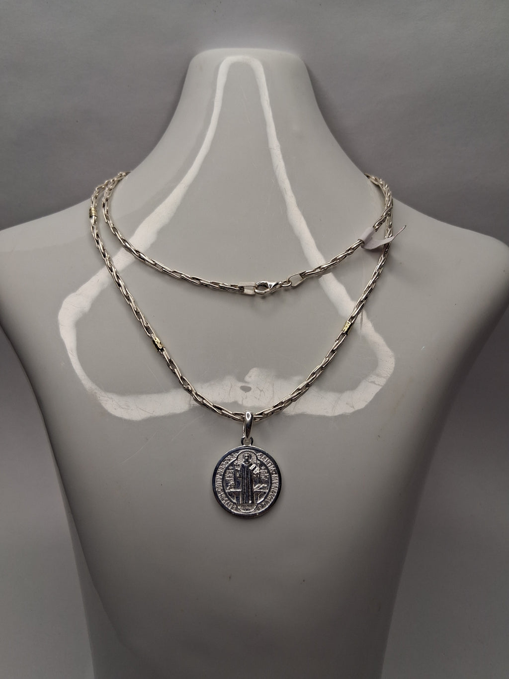Collar - Cadena Plata y Oro x 55 cm - San Benito - Plata925 - Dama.