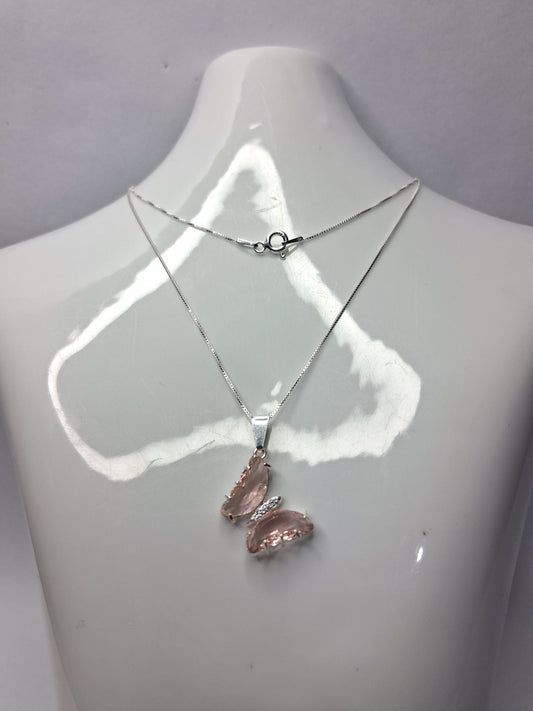 Collar - Mariposa piedra Coral engazada (veneciana) - Plata925 - Dama.