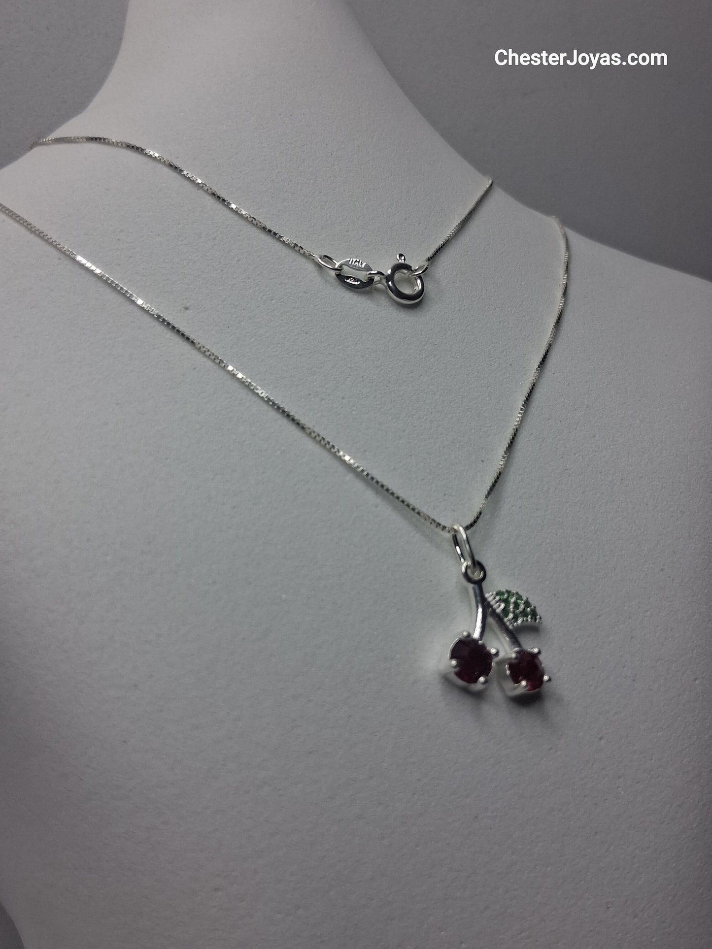 Collar - Cadena (Veneciana) c/ Dije Cerezas Roja - Plata 925 - Dama.