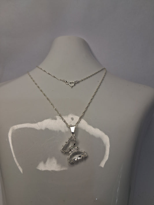 Collar - Mariposa Piedra Blanca engazada (Singapur) - Plata925 - Dama.