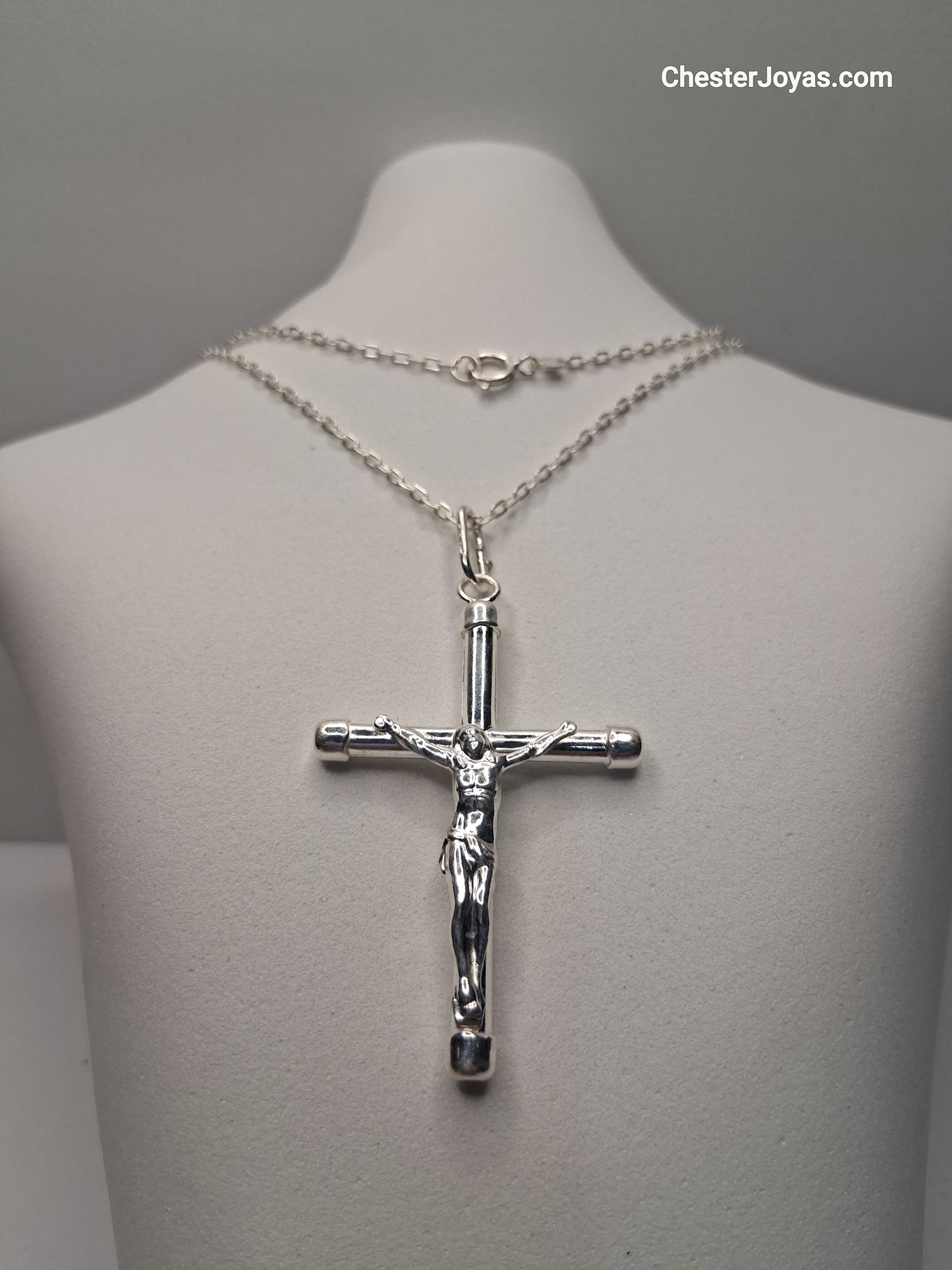 Collar - Mini Forcet x 60 cms - Cruz Grande - Plata925 - Caballero.