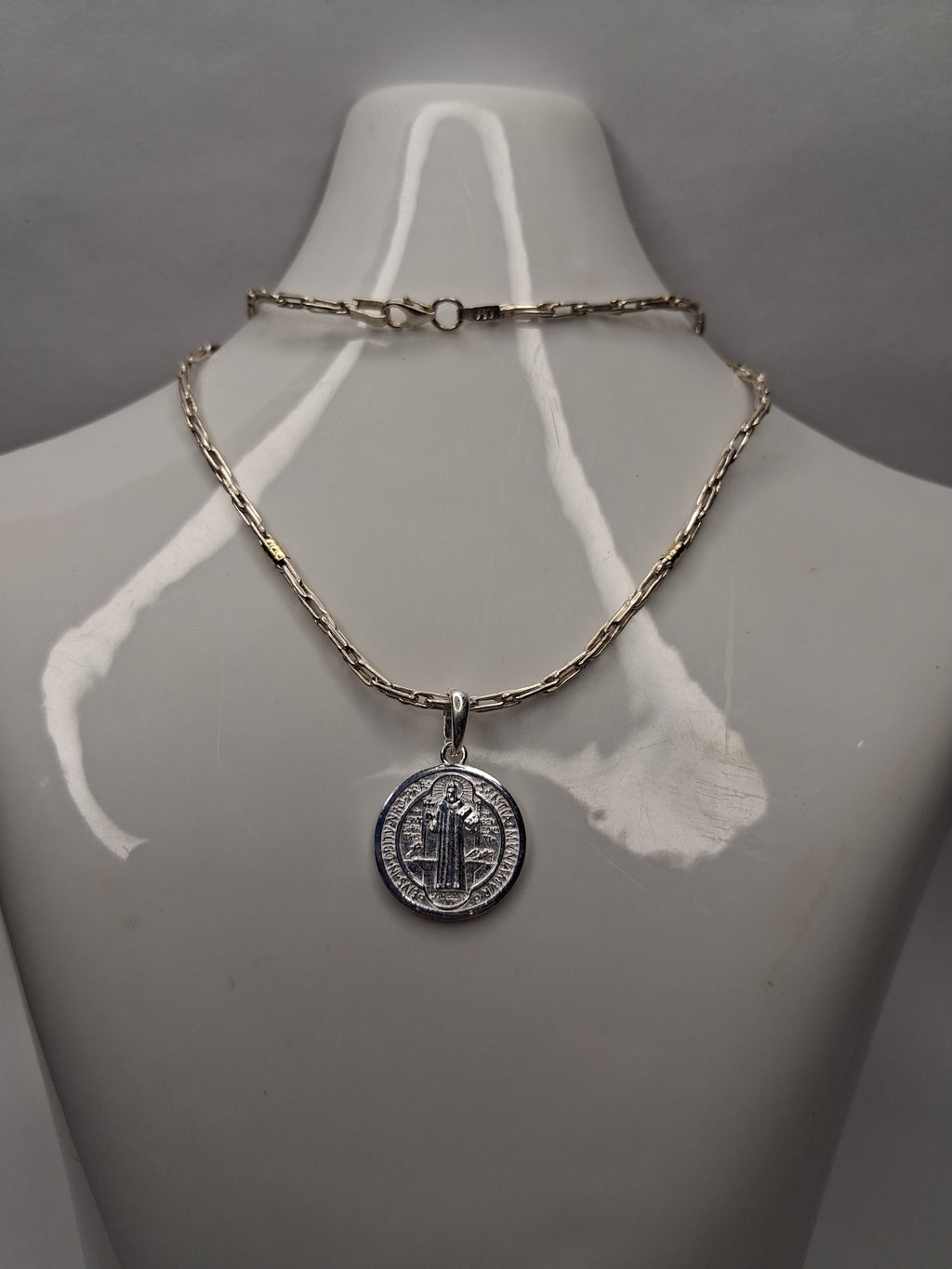 Collar - Cadena Plata y Oro x 45 cm - San Benito - Plata925 - Dama.