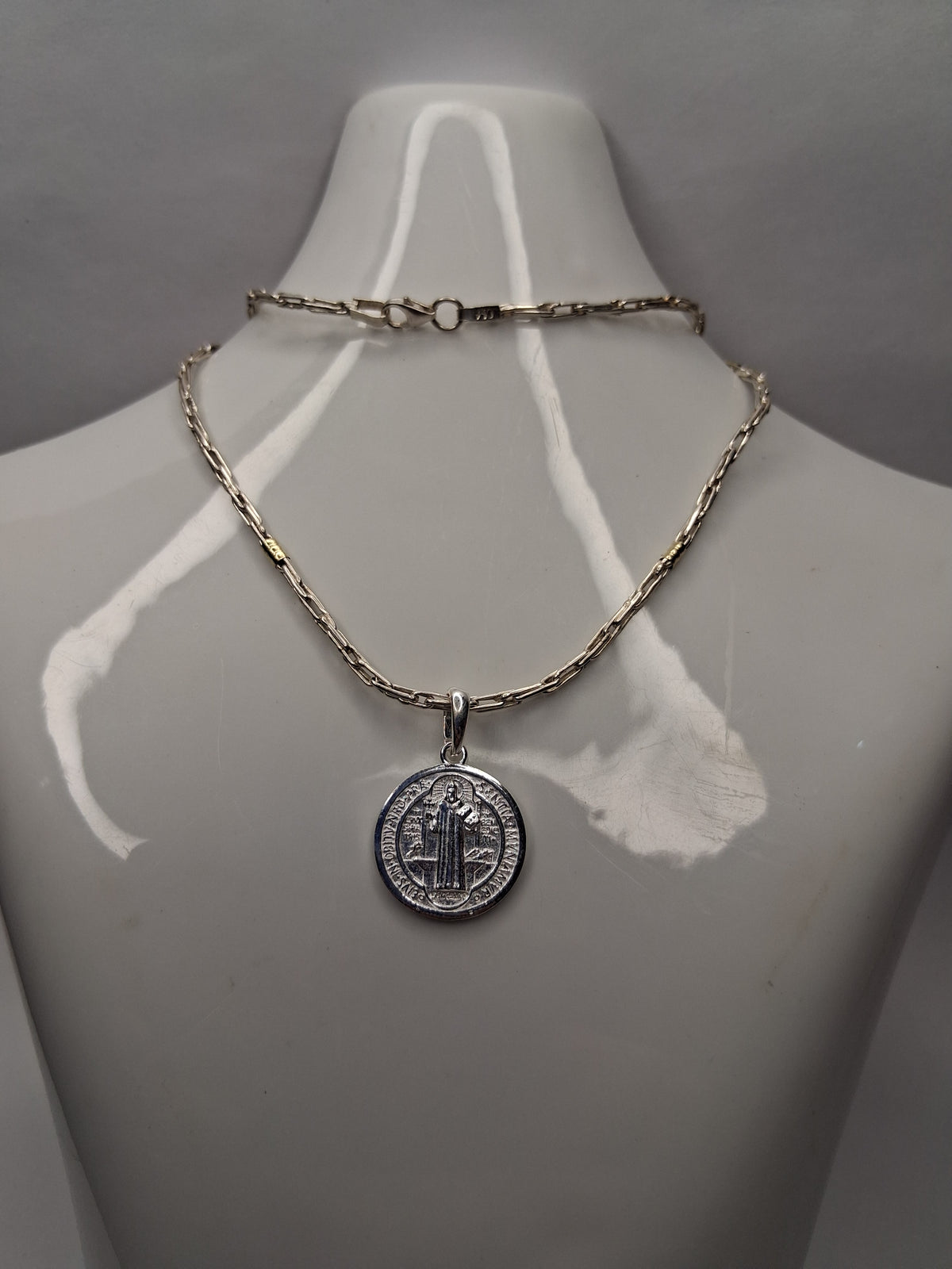 Collar - Cadena Plata y Oro x 45 cm - San Benito - Plata925 - Dama.