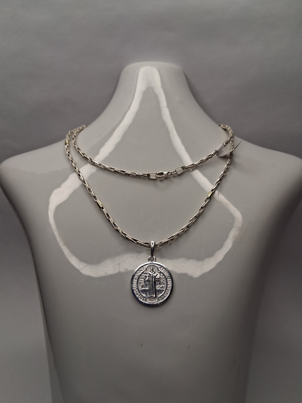 Collar - Cadena Plata y Oro x 55 cm - San Benito - Plata925 - Dama.