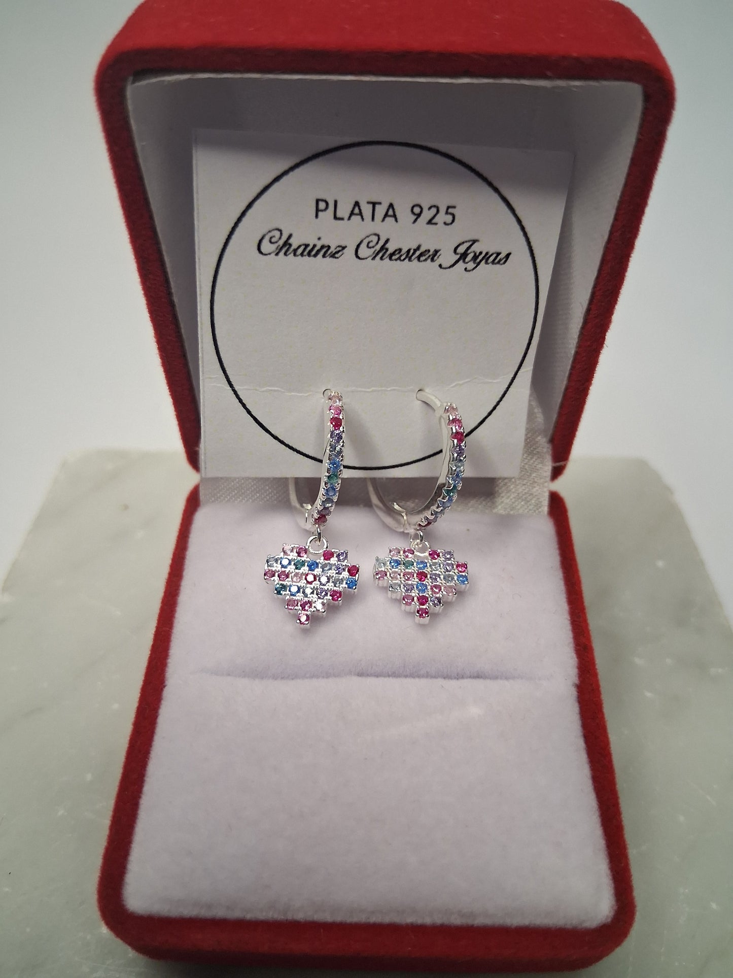 Aros - Argollas c/ Dije corazon de colores - Plata 925