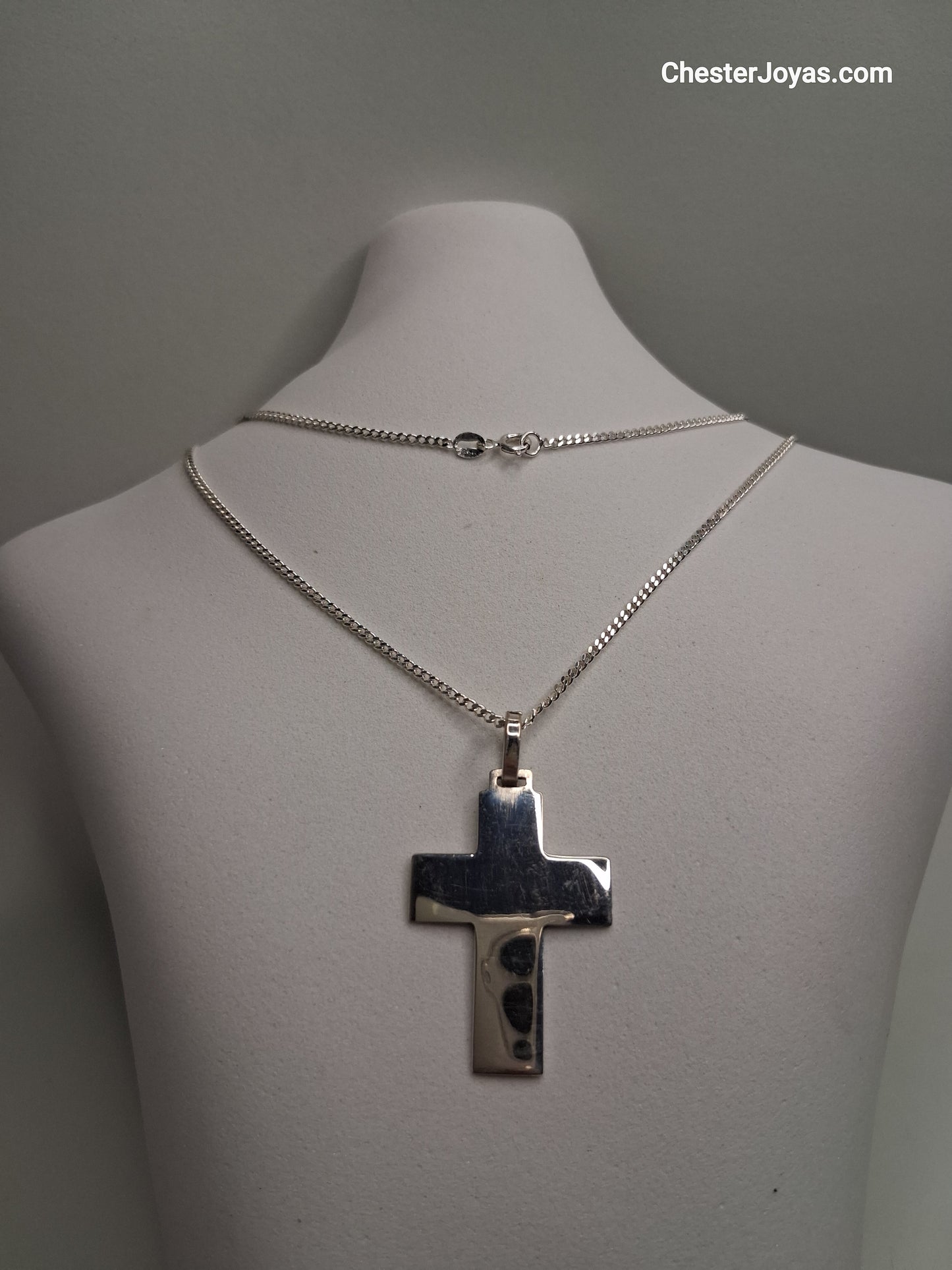 Collar - Cadena Diamantada x 60 cms - Cruz Chata - Plata925.