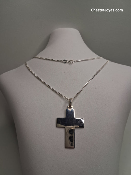 Collar - Cadena Diamantada x 60 cms - Cruz Chata - Plata925.