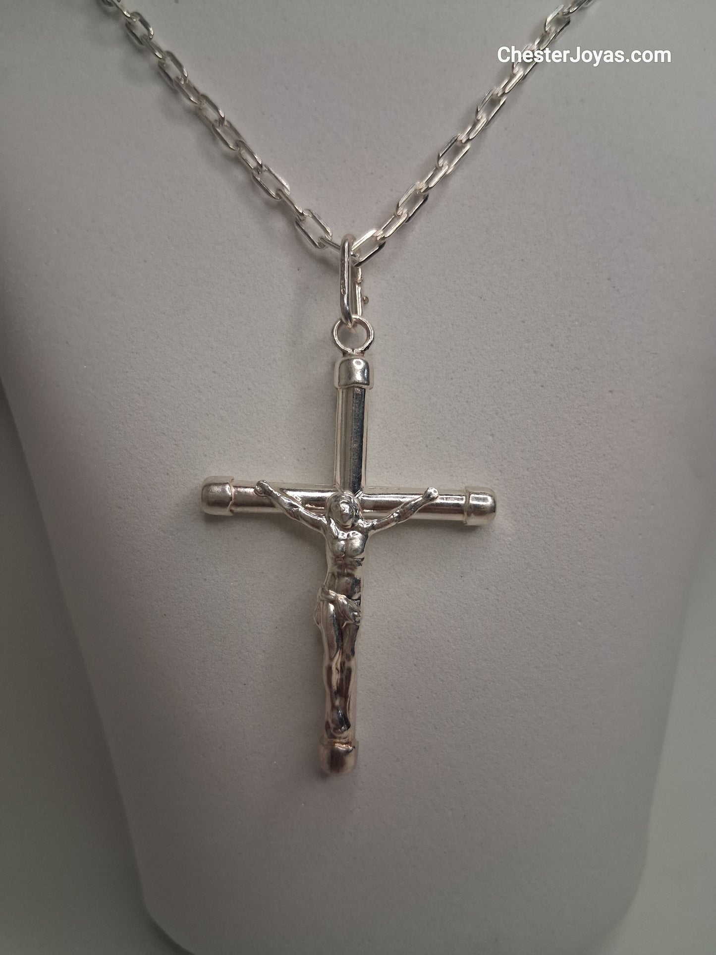 Collar - Forcet F-80 x 65 cms - Cruz grande - Plata925 - Caballero.