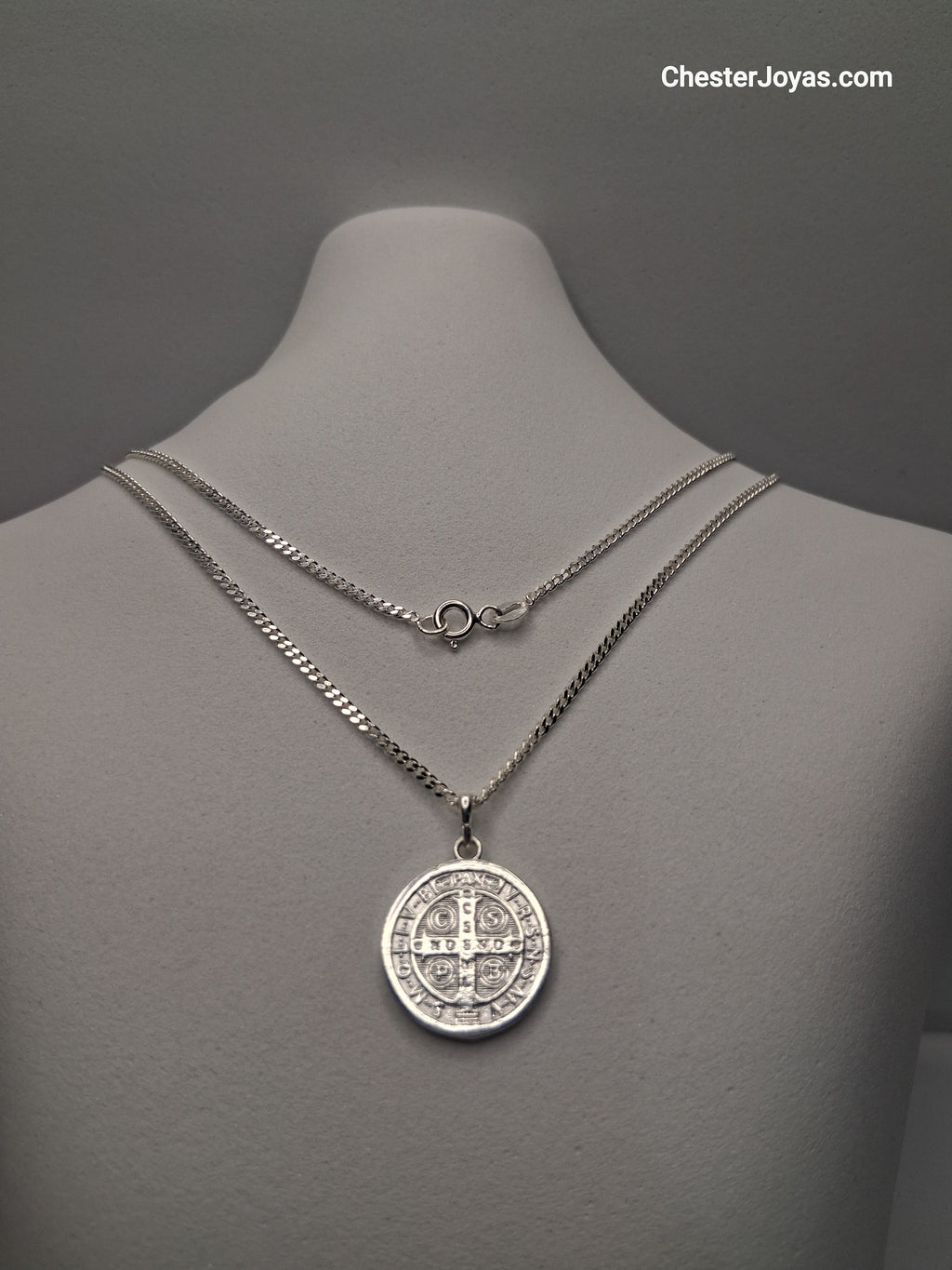 Collar - Cadena diamantada x 55 cm - Dije San Benito  - Plata925 - Caballero.