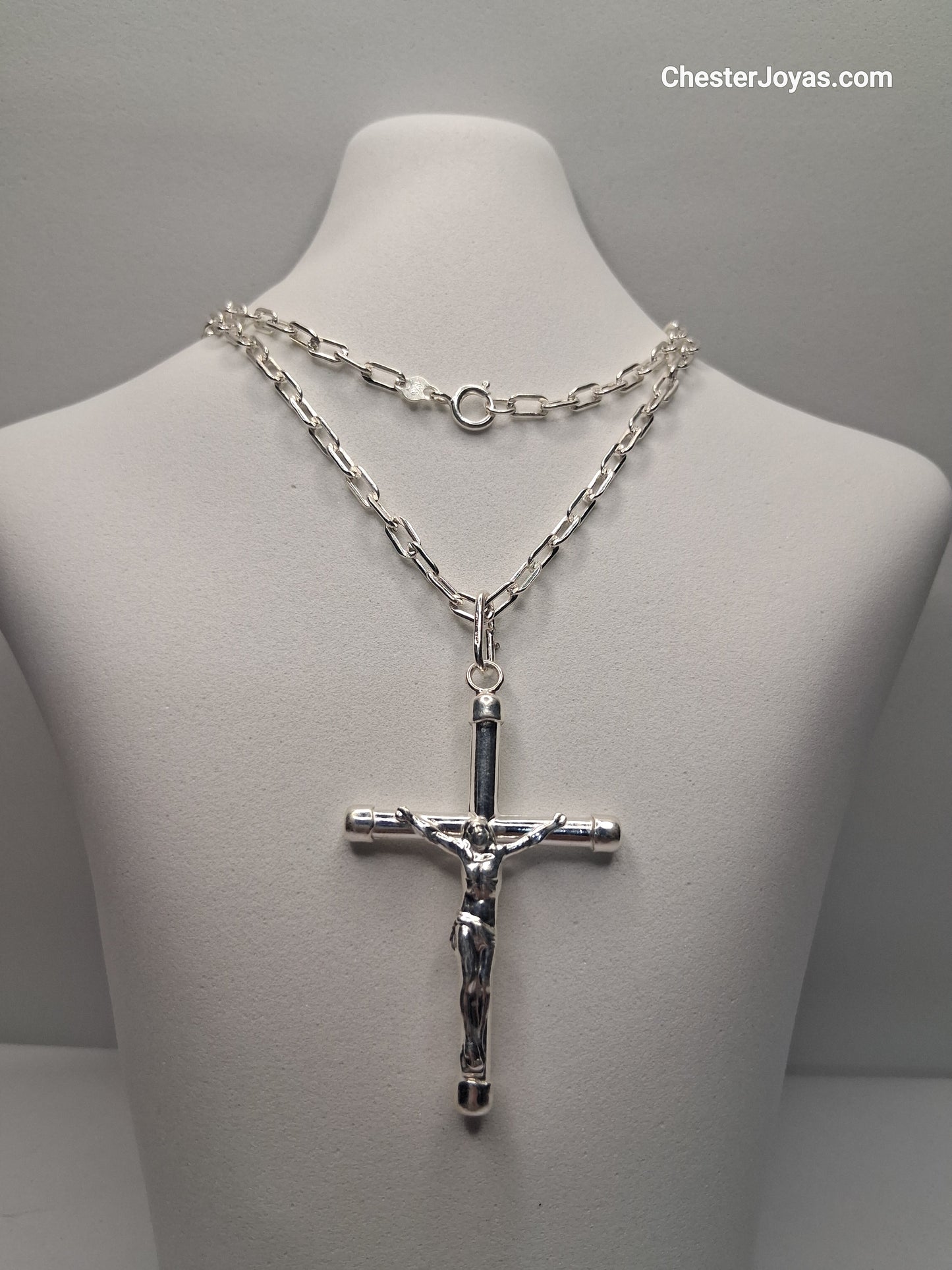 Collar - F-90 x 60 cms - Cruz grande - Plata925 - Caballero.