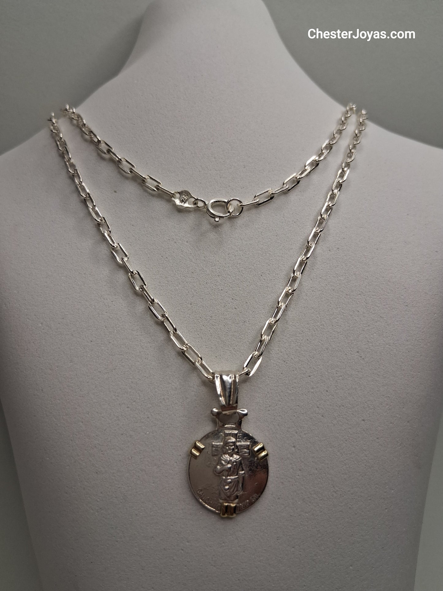 Collar - Forcet F-80 x 65 cms - Plata925 - Dije Gauchito Gil Plata y Oro - Caballero.