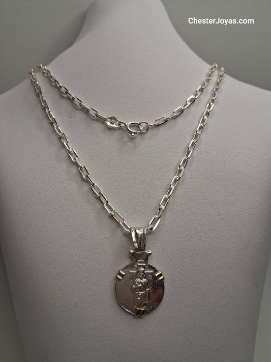 Collar - Forcet F-80 x 65 cms - Plata925 - Dije Gauchito Gil Plata y Oro - Caballero.