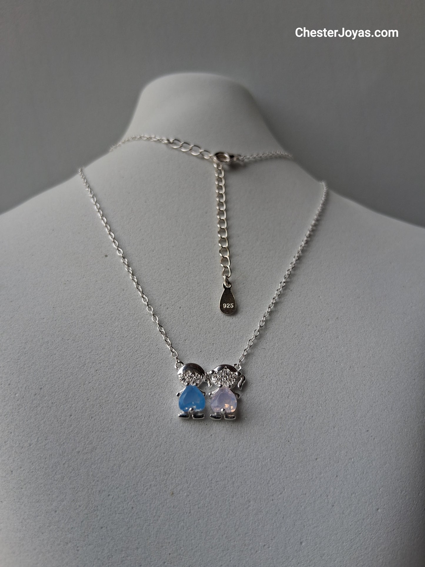 Collar (Regulable) - Colgante Parejita de Nenes (Nene-Nena) - Dama - Plata925.