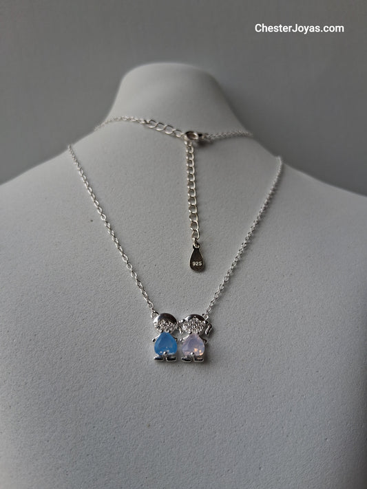 Collar (Regulable) - Colgante Parejita de Nenes (Nene-Nena) - Dama - Plata925.