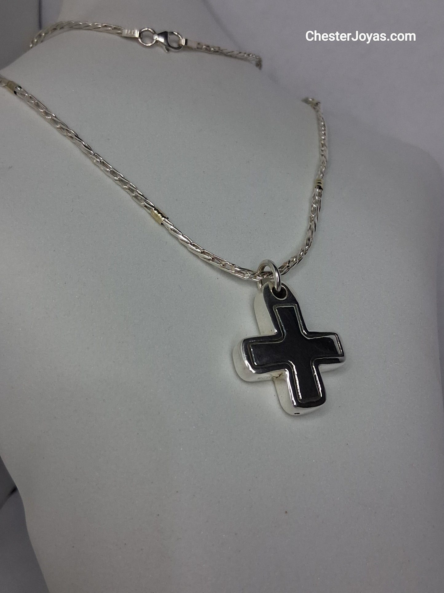 Collar - Plata y Oro x 45 cm Cruz equilibro - Plata925.