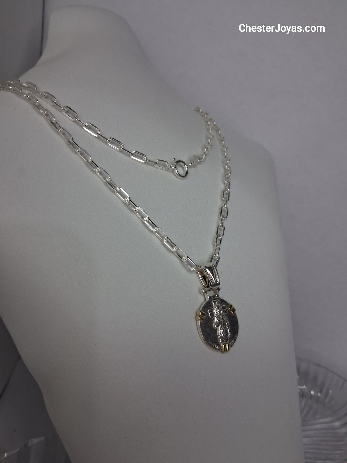 Collar - Forcet F-80 x 70 cms - Plata925 - Dije Gauchito Gil Plata y Oro - Caballero.