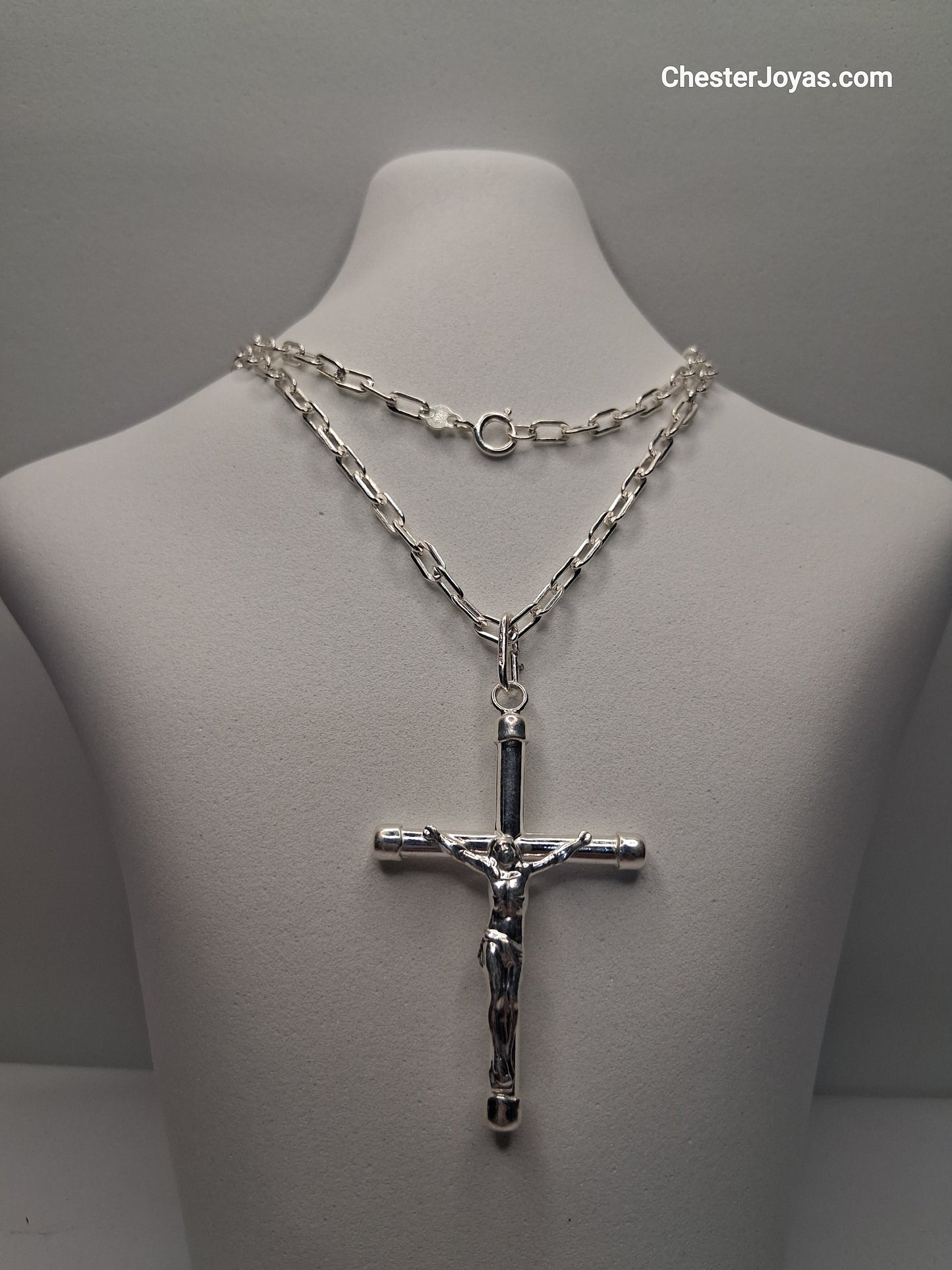 Collar - F-90 x 60 cms - Cruz grande - Plata925 - Caballero.